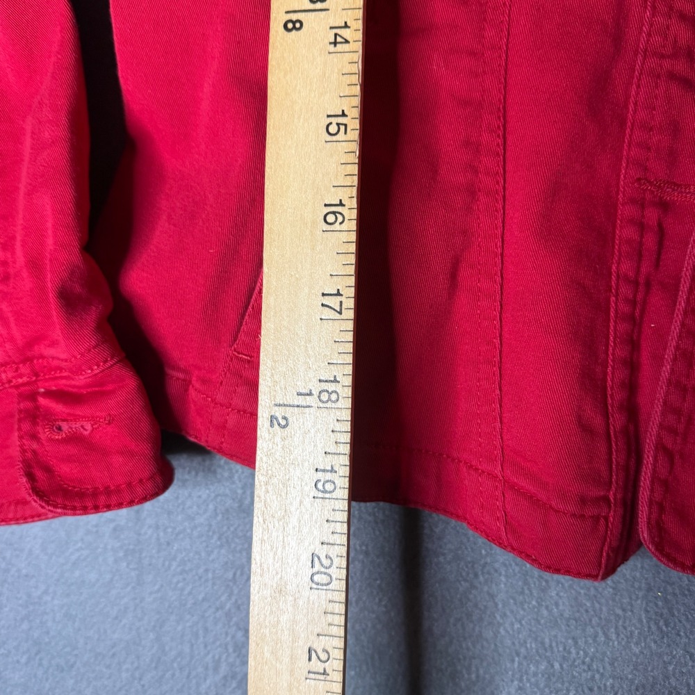 Dressbarn Womens Red Denim Jacket Stretch Cotton Button Front Size S Pockets - Picture 5 of 9